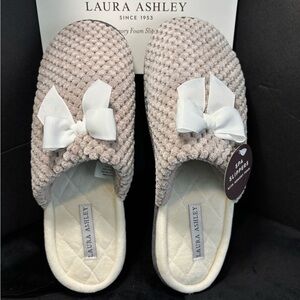 L Ashley Cream Slippers, Textured Knit Bow